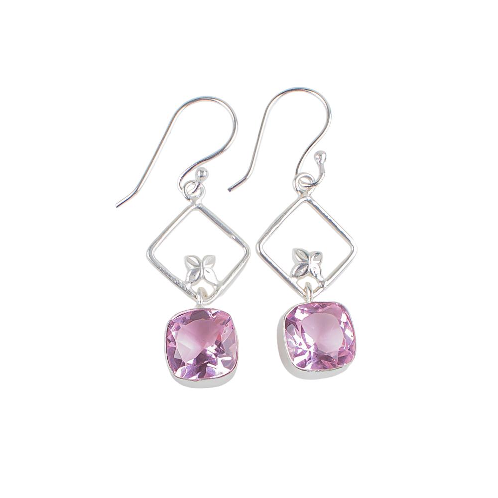 Pink Beryl Gemstone 925 Sterling Silver Jewelry Handmade Designer Earrings 1.70" EE-10-11