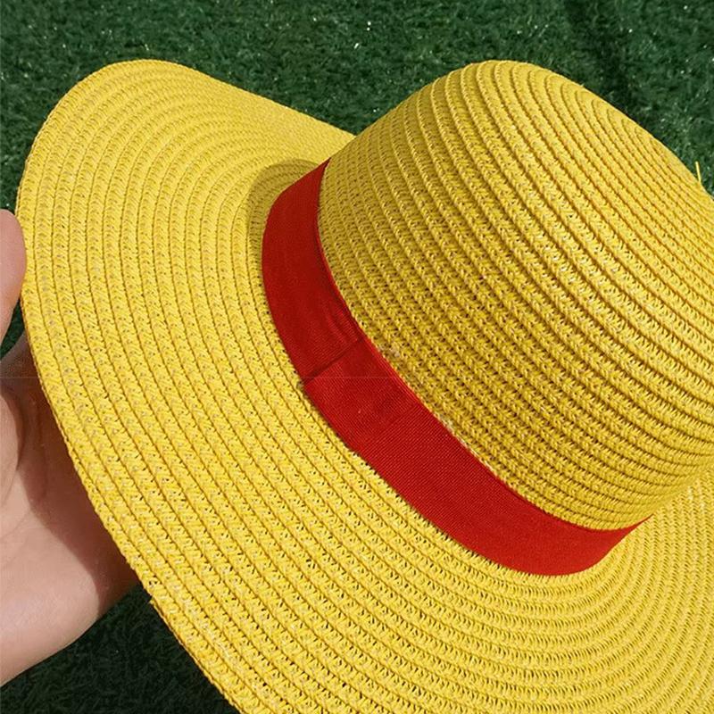 Anime One Piece Luffy Straw Hat Monkey D Luffy Adult Cosplay Weave Yellow Straw Hat Beach Hats Halloween Party Costume Prop