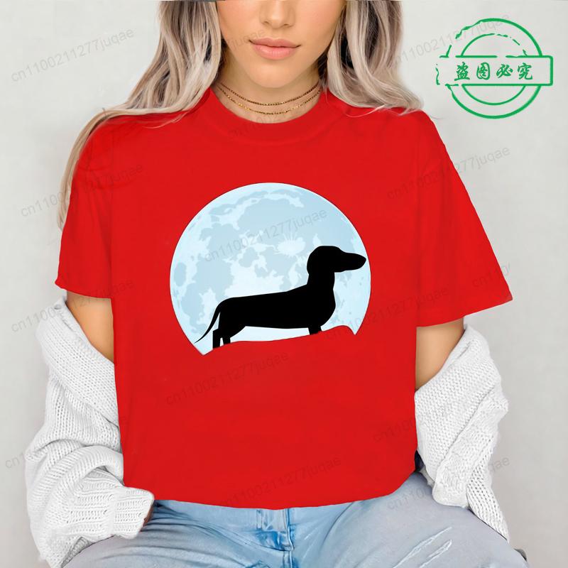 Moon Dachshund T Shirt for Men Women O-neck Short Sleeve Streetwear Wiener Dog Lover Graphic T Shirts Tee Tops Clothing Gift
