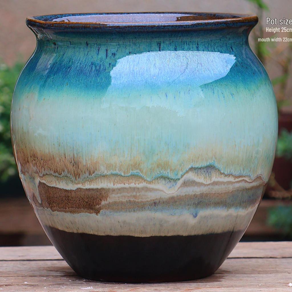 Handmade Coarse Ceramic Succulent Pot - Large Clivia Planter with Wide Opening