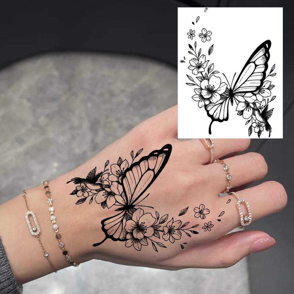 1 Sheet Rose Butterfly Flower Temporary Tattoos For Women Hand Arm, Fake Tattoo Sticker Waterproof Long Lasting Realistic Tatoos