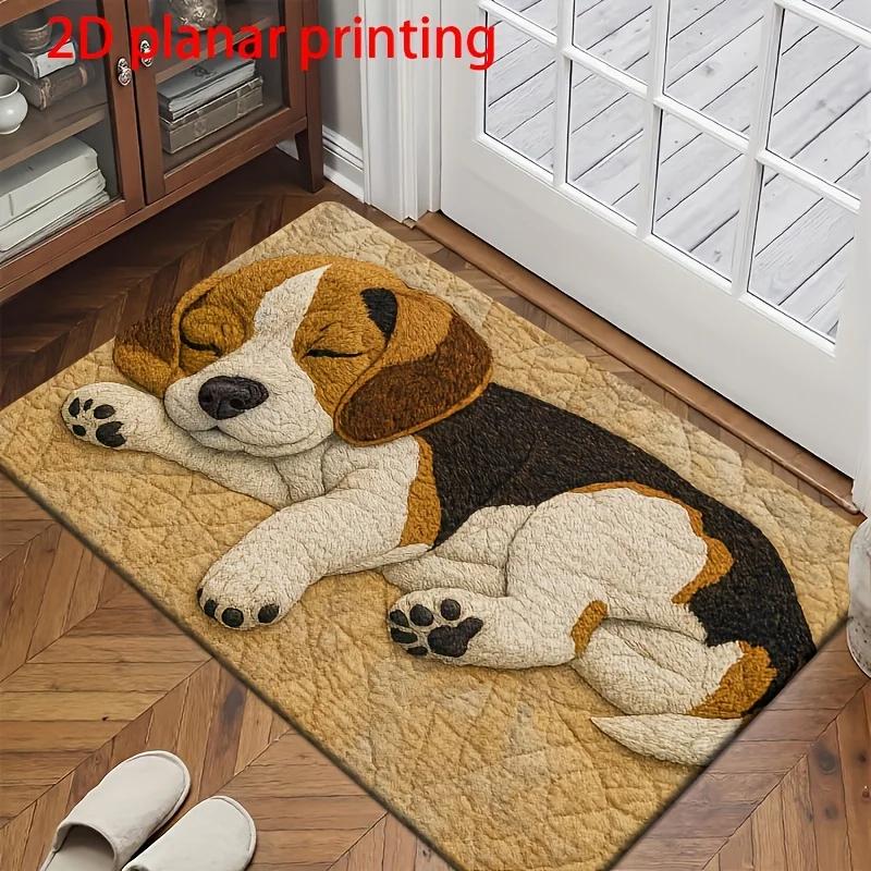 Cute 3D Sleeping Beagle Dog Print Doormat Non-Slip Dirt Trapper Washable Floor Mat for Entryway Dog Lovers