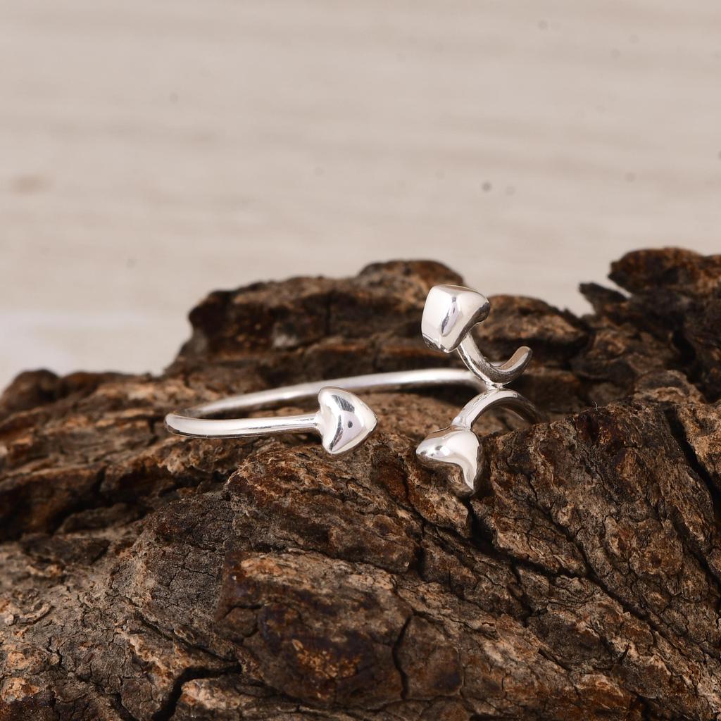 925 Sterling Silver Heart Wrap Ring, Minimal Open Heart Ring, Adjustable Silver Ring, Dainty Handmade Love Ring.