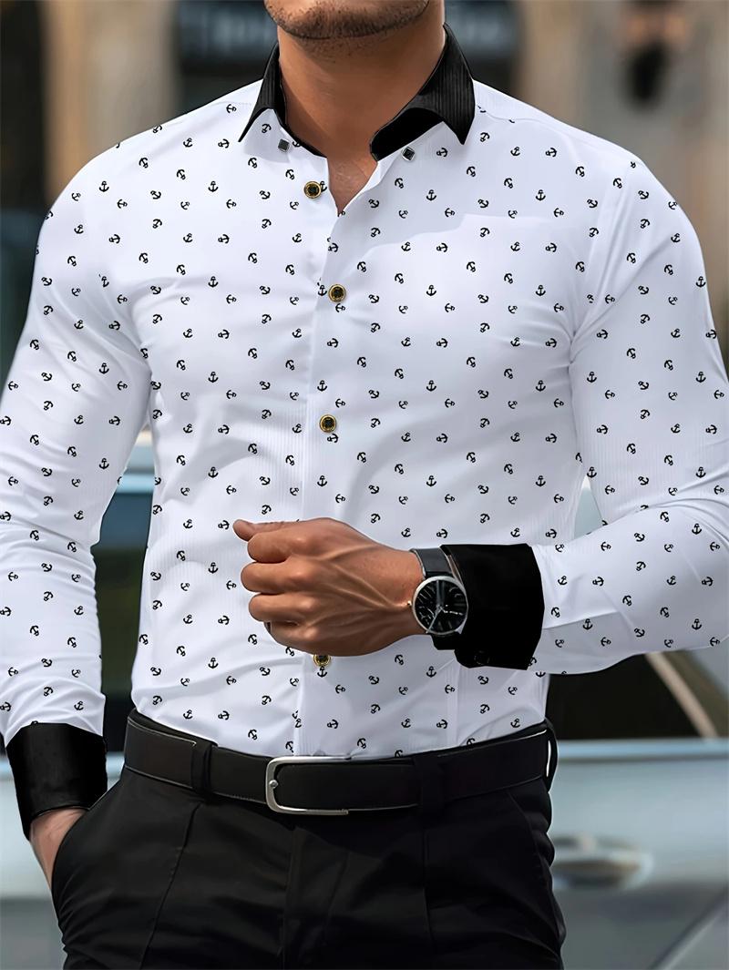 New Spring and Autumn Men s Shirt Solid Color Dot Printed Shirt Temperament Casual Collar Long Sleeve S