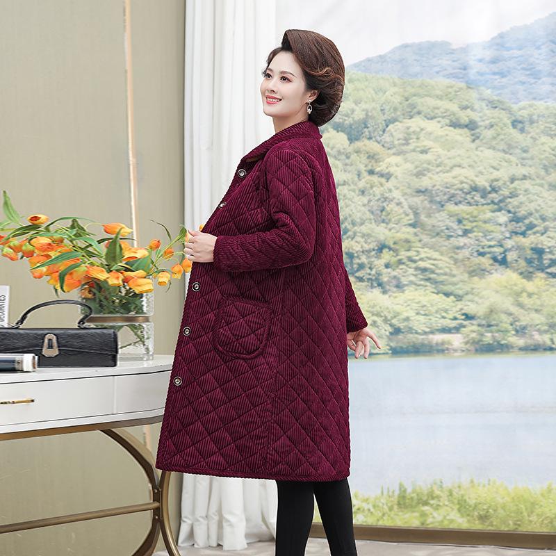 Leichter Damen-Baumwollmantel mit Samt, mittellanger/langer Stil, modische Wärme für Herbst/Winter, perfekt für Mütter mittleren Alters und ältere Mütter