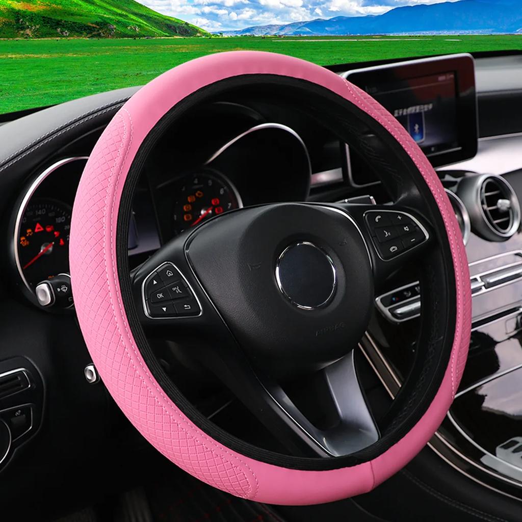 Leather Three-dimensional Embossing, Comfortable and Soft, Car Interior, No Inner Ring Steering Wheel Cover