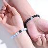 Aquamarine Lava Stone Purification Protection Good Luck Power Stone Bracelet Women Couple Size Set of 2 Adjustable Length [Coai] (March Birthstone)