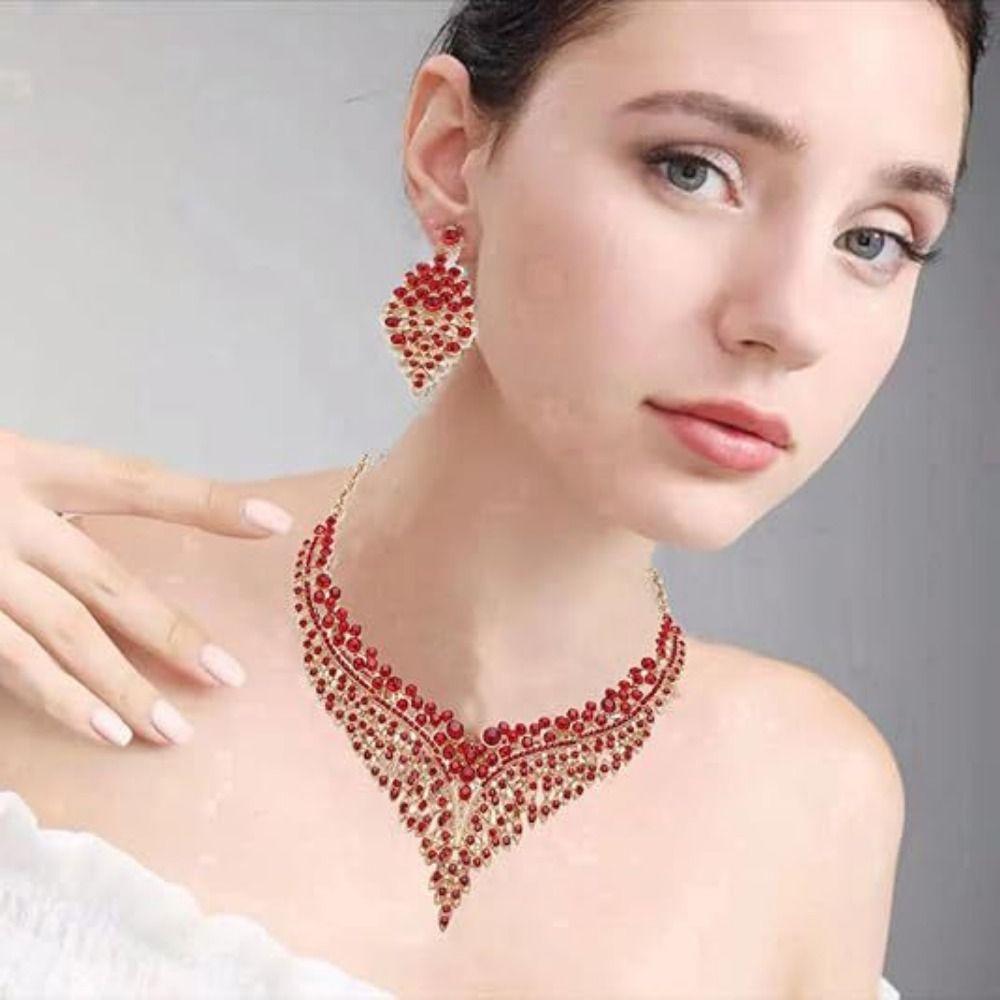 Inlay Rhinestone Jewelry Set Fashion Clavicle Chain Necklace Earring Set  Jewelry Accessories