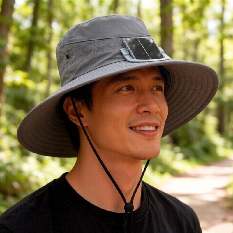 Rechargeable Outdoor Fisherman Hat Built In Fan Solar Charging Lightweight Breathable Sun Protection For Men Women