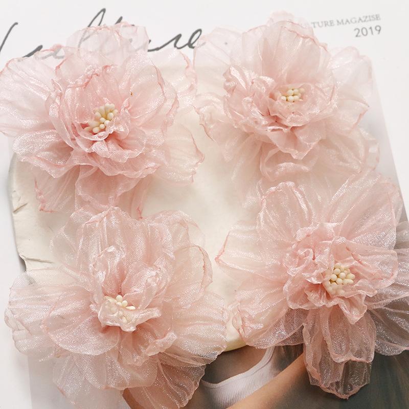 Decorative Organza Fabric Flower DIY Jewelry Accessories Soft Touch for Wedding Bridesmaid Party Hair Clip Making