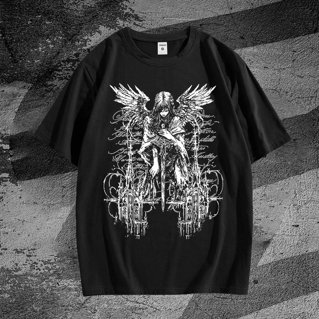 Men's Graphic Oversized Short Sleeve Tee Shirt Y2K Vintage Streetwear Gothic T-Shirts Summer