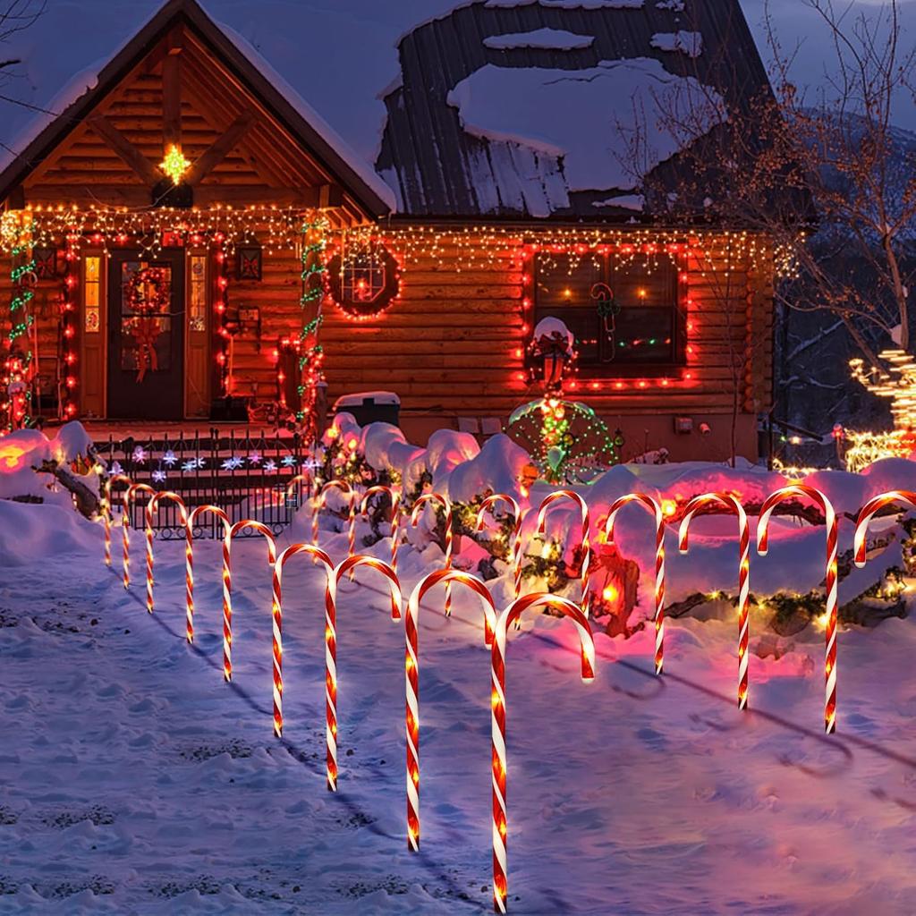 5Pcs Candy Cane Solar Lights Christmas Decorations Outdoor with 2 Lighting Modes Waterproof Garden Lights for Christmas Patio Yard Walkway