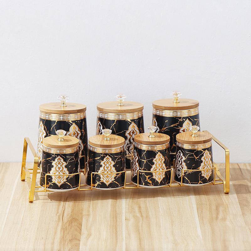 Bamboo Lid Storage Jar Ceramic Airtight Jar Kitchen Supplies Storage Tank Organizer Food Storage Containers Spice Jars Tea Caddy