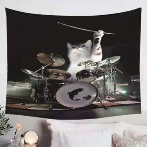 Tapestry of the cool drummer cat drummer 75x100 чёрный