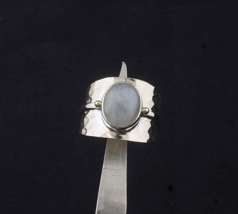 Solid 925 Sterling Silver Moonstone Gemstone Spinner Band Dainty Ring Hammered Ring Jewelry