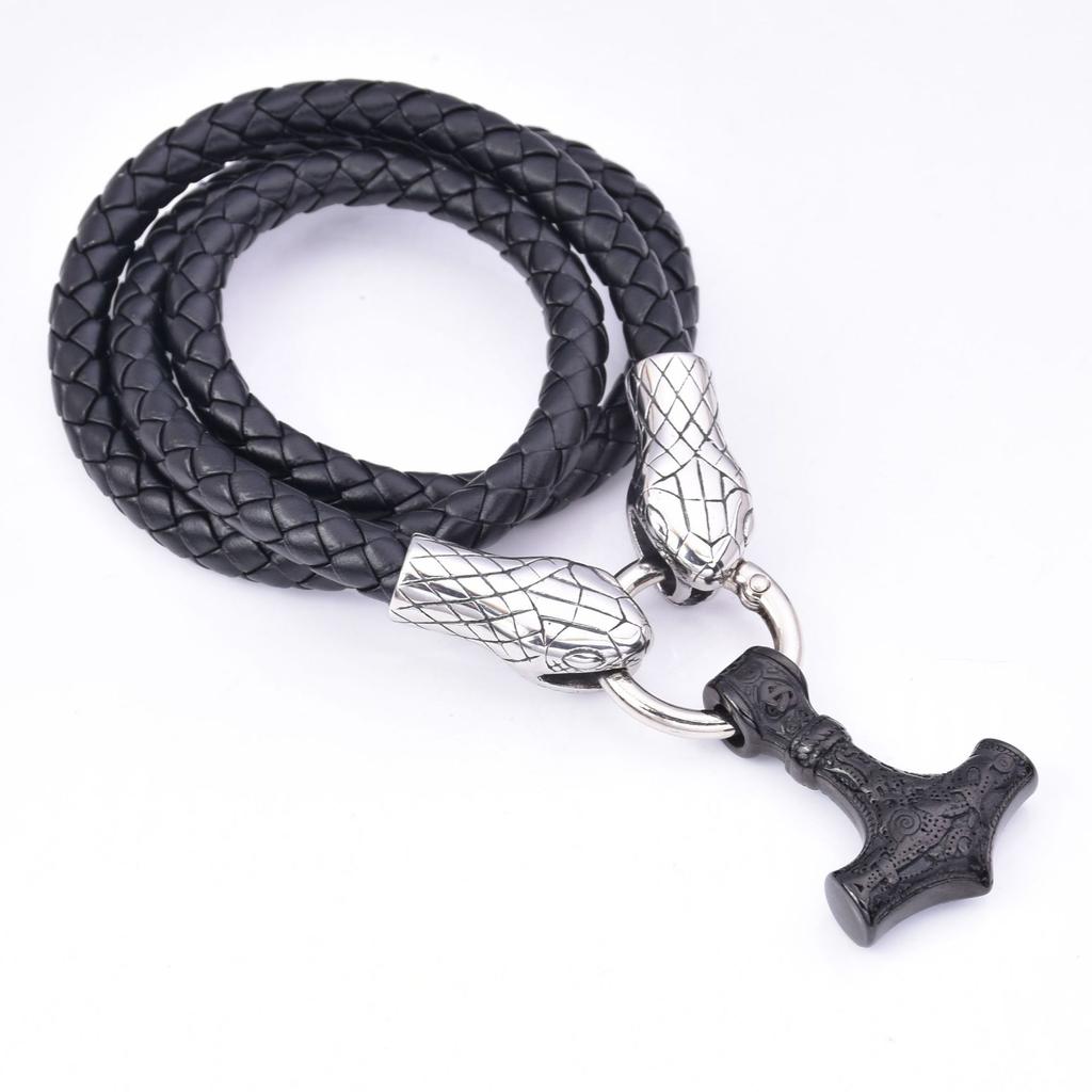 Explosive Nordic Viking Stainless Steel Snake Head Thor 'S Hammer Pendant Necklace Men 'S Jewelry 