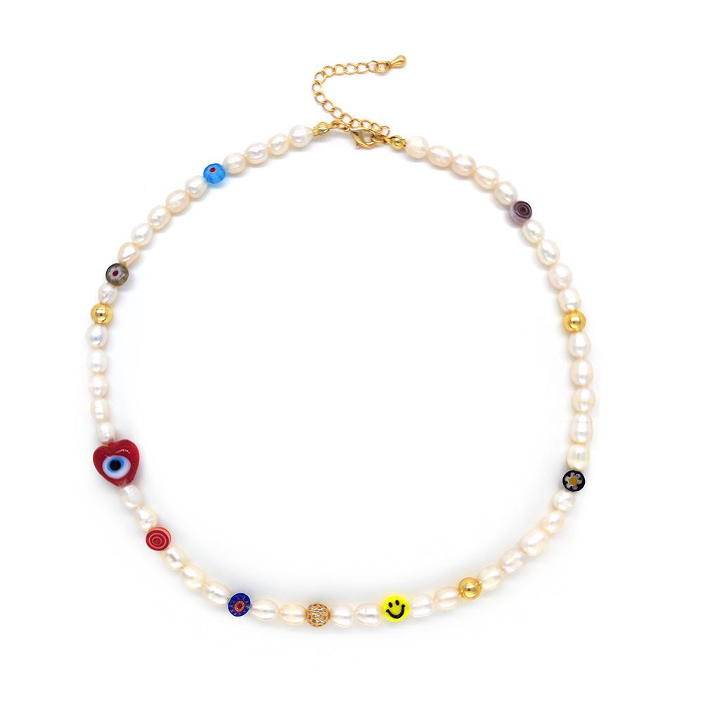 

Этническое многослойное ожерелье из барочного жемчуга с бусинами в виде счастливого сердца и глаза