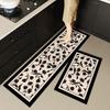 Carpet for Kitchen Non-slip Oil-resistant Erasable Leather Floor Mat Black Flower Water PVC Rugs Home Decoration Long Size Mats