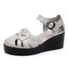 Fashion GKTINOO Summer Wedge Shoes for Women Sandals Genuine Leather Open Toe High Heel Casual Ladies Buckle Strap Fashion Female Sandal