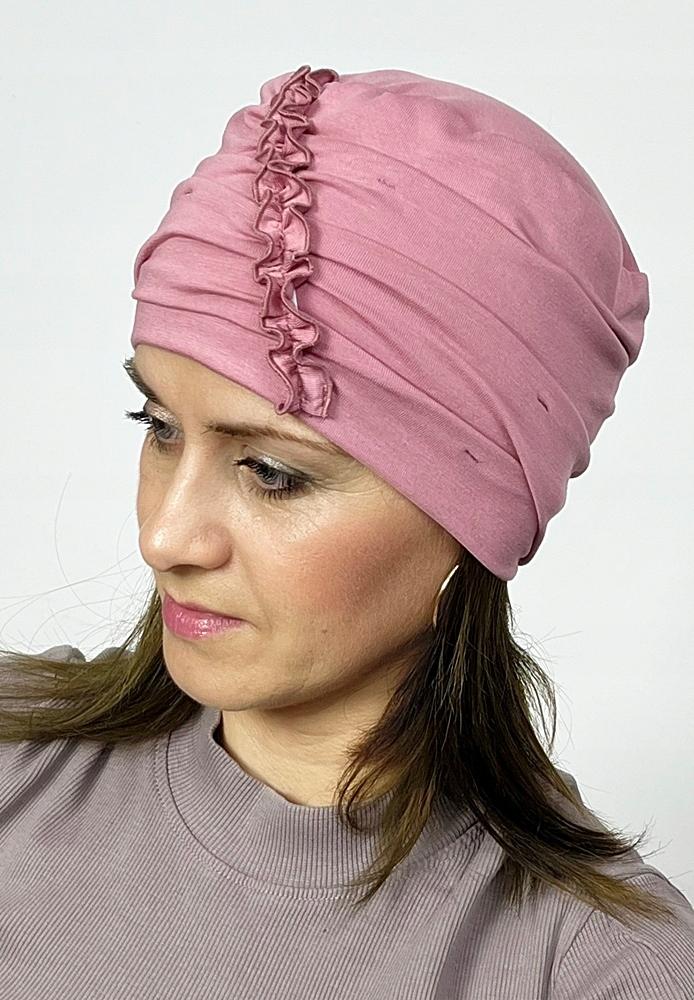 Turban Kalina Z Bambusa Róż Podwójna Gotowa Czapka Także Po Chemioterapii