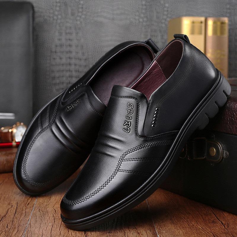 Men's Leather Shoes New Black Soft Bottom Anti Slip and Breath Shoes Men's Business Dress Casual Zapatos Luxury Light Flat