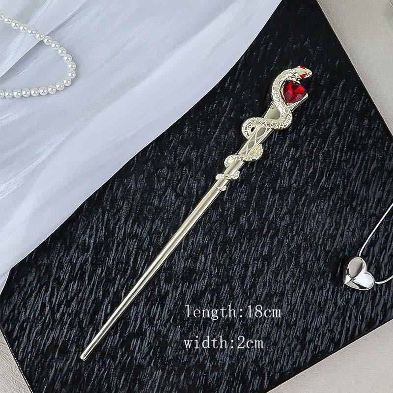 Red Zircon Snake Shape Hair Sticks Hairpin for Women Chinese Style Trendy Punk Metal Crystal Hair Accessories Headwear Hairstyle