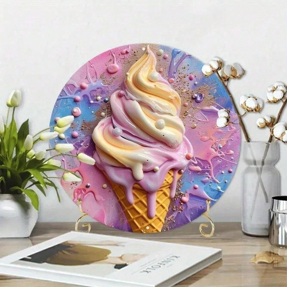 Vintage Ice Cream Tin Sign Rustic Wall Decor for Bedroom Man Cave Durable Hanging Art