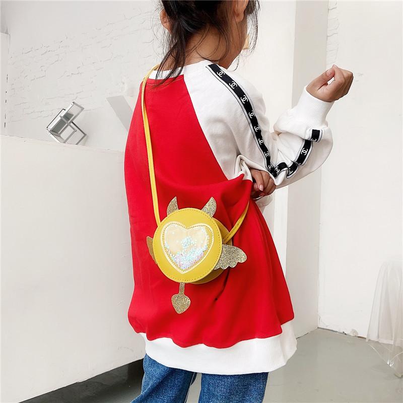 New Cute Cartoon Sequin Wings Kids Crossbody Bag Fashionable Princess Mini Purse