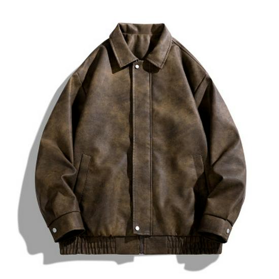 2025 Spring American Retro PU Leather Suede Men's Motorcycle Jacket - Casual Windbreaker