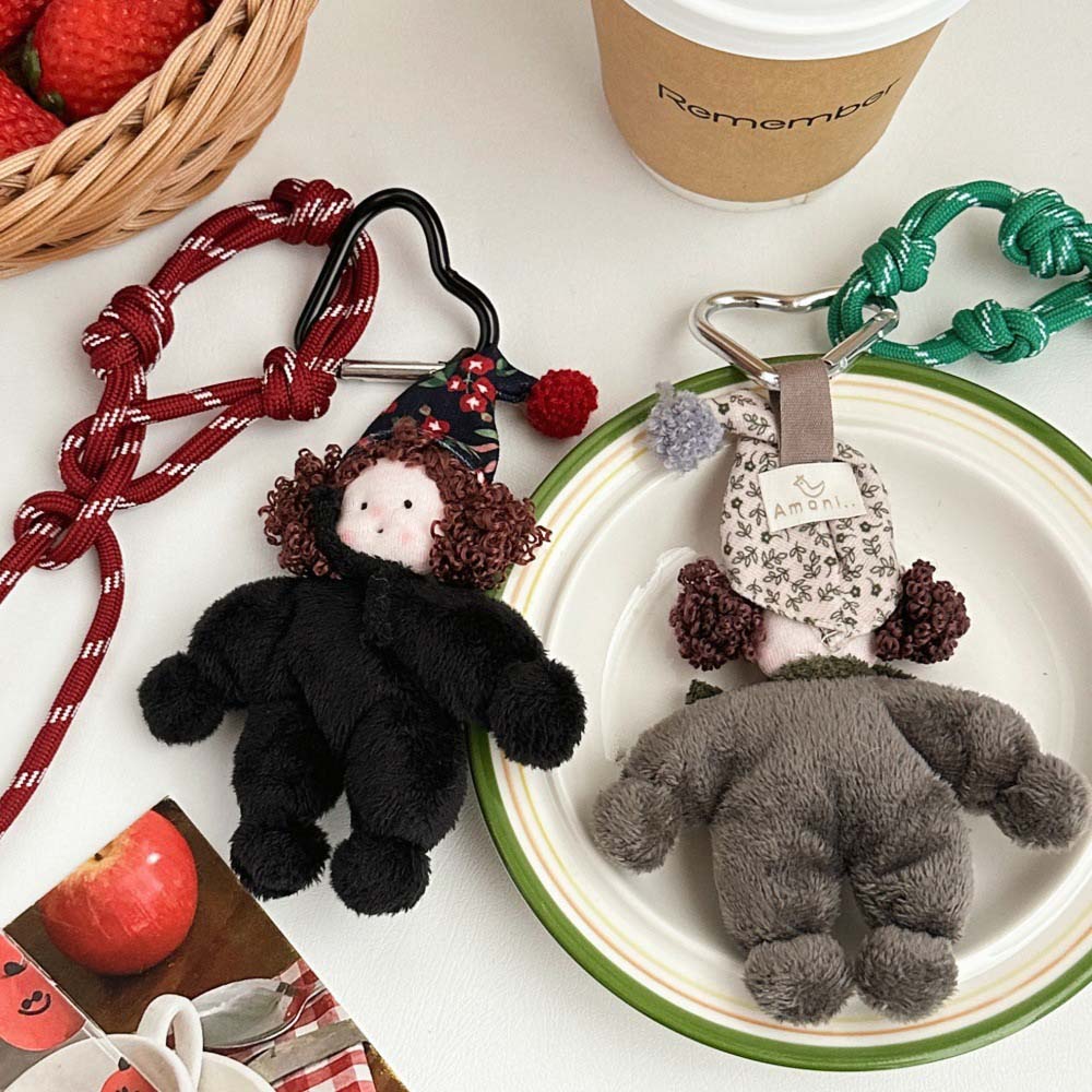 Decoration Plush Curly Hair Doll Keychain Car Keyring Creative Stuffed Plush Dolls  Unisex