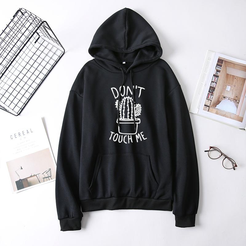 Ladies Cactus Print Hooded Sweatshirt for Women Long Sleeve Casual Plush Pullover Hoodies Loose Fit Autumn and Winter