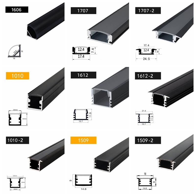 0.5m/1m 2-20pcs Black LED Aluminum Profile V/U/YW Style For 5050 5630 Strip Light Channel Black Cover Cabinet Closet Bar Lamp
