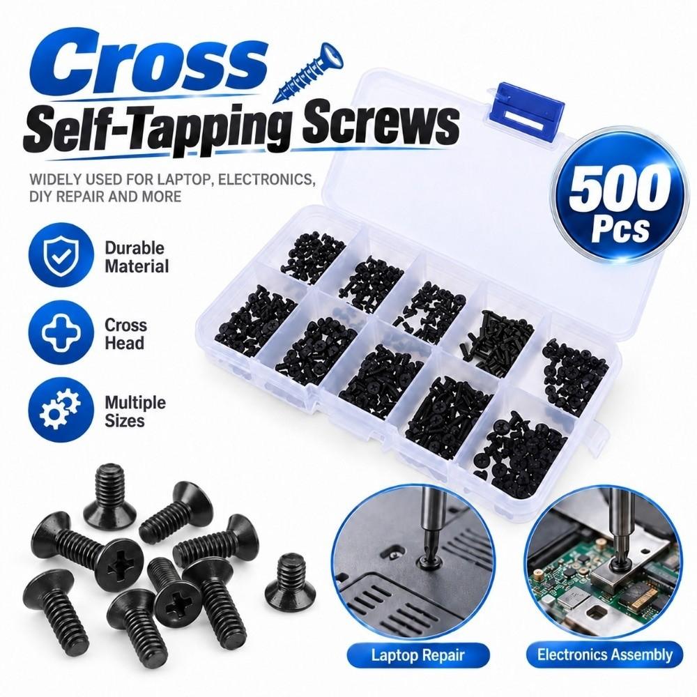500Pcs M2 M2.5 M3 Cross Self-Tapping Screws Metal Laptop Screws New Round Head Screws  Laptop Repair