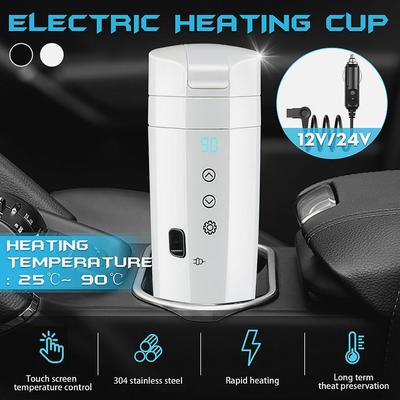 400ml 12/24V 80W Aço Inoxidável Veículo de Viagem Carro Copo de Água Aquecedor Elétrico Display LCD Xícara de Café