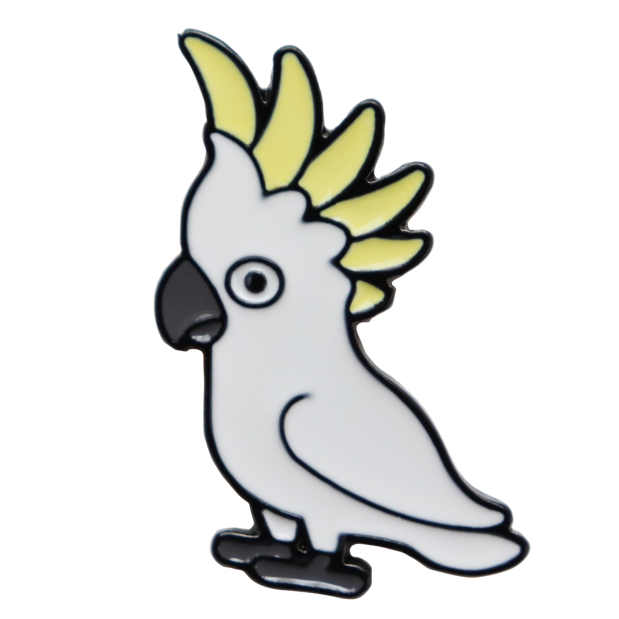 Enamel pin badge, parrot, sulphur-crested cockatoo, cute birdanimal design, 2.5cm wide x 3.2cm long