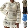 Women Crochet Beach Dress Bathing Suit Cover Up Female Long Sleeves Beach Cover Up Hollow Out Swimsuit Cover Up