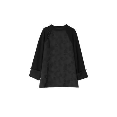 New Chinese Style Jacquard Round Neck T-shirt for Women's Spring and Autumn New Loose Long Sleeves