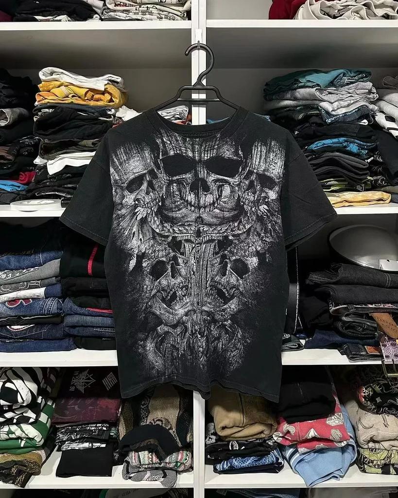 Dark Purple Street Affliction Big wing T shirt Vintage Clothing Punk Hip Hop Graphic Print Oversized tops Men Round Sleeve tee