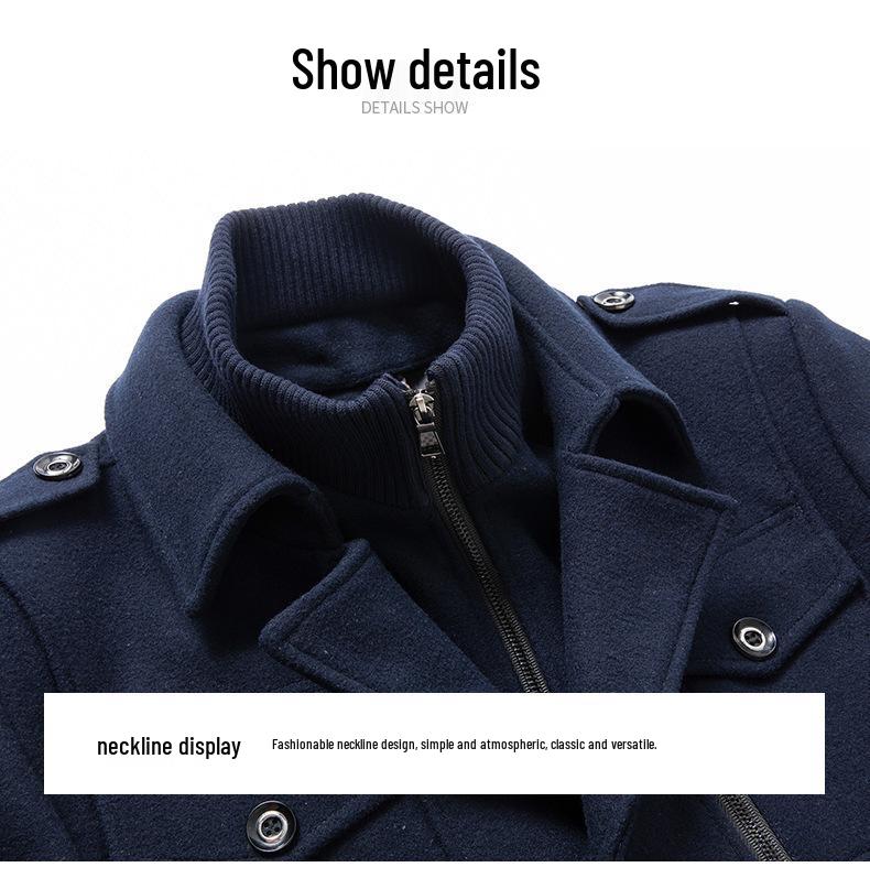 Men's Double Collar Woolen Coat: Autumn/Winter Business Style for Middle-Aged Men