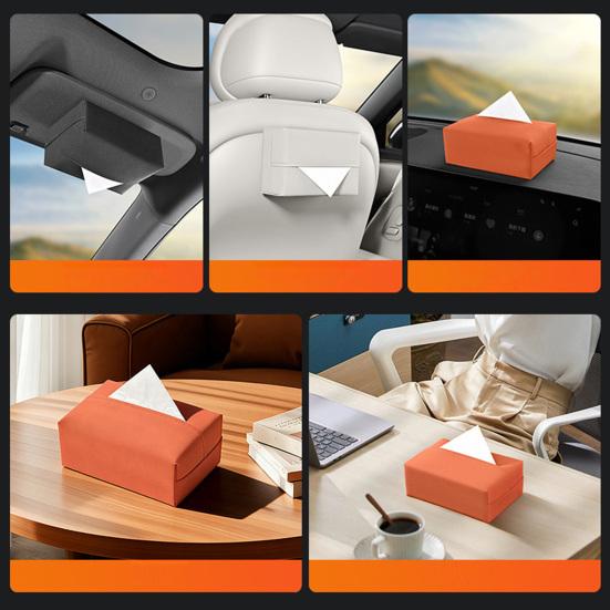 Car Tissue Box Magnetic Leather Tissue Holder Flexible Installation Tissue Dispenser for Car Seat Back Center Console Sun Visor Universal Car