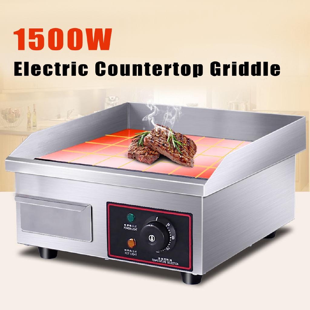 1500W Stainless Steel Countertop Griddle Flat Top Commercial Restaurant Grill Electric Heating Griddle