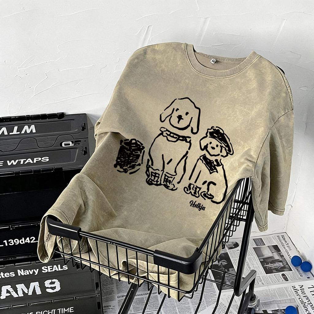Unisex Vintage Gewaschenes Baumwoll-Kurzarm-T-Shirt - Trendiger Europäischer und Amerikanischer Lockerer Schnitt