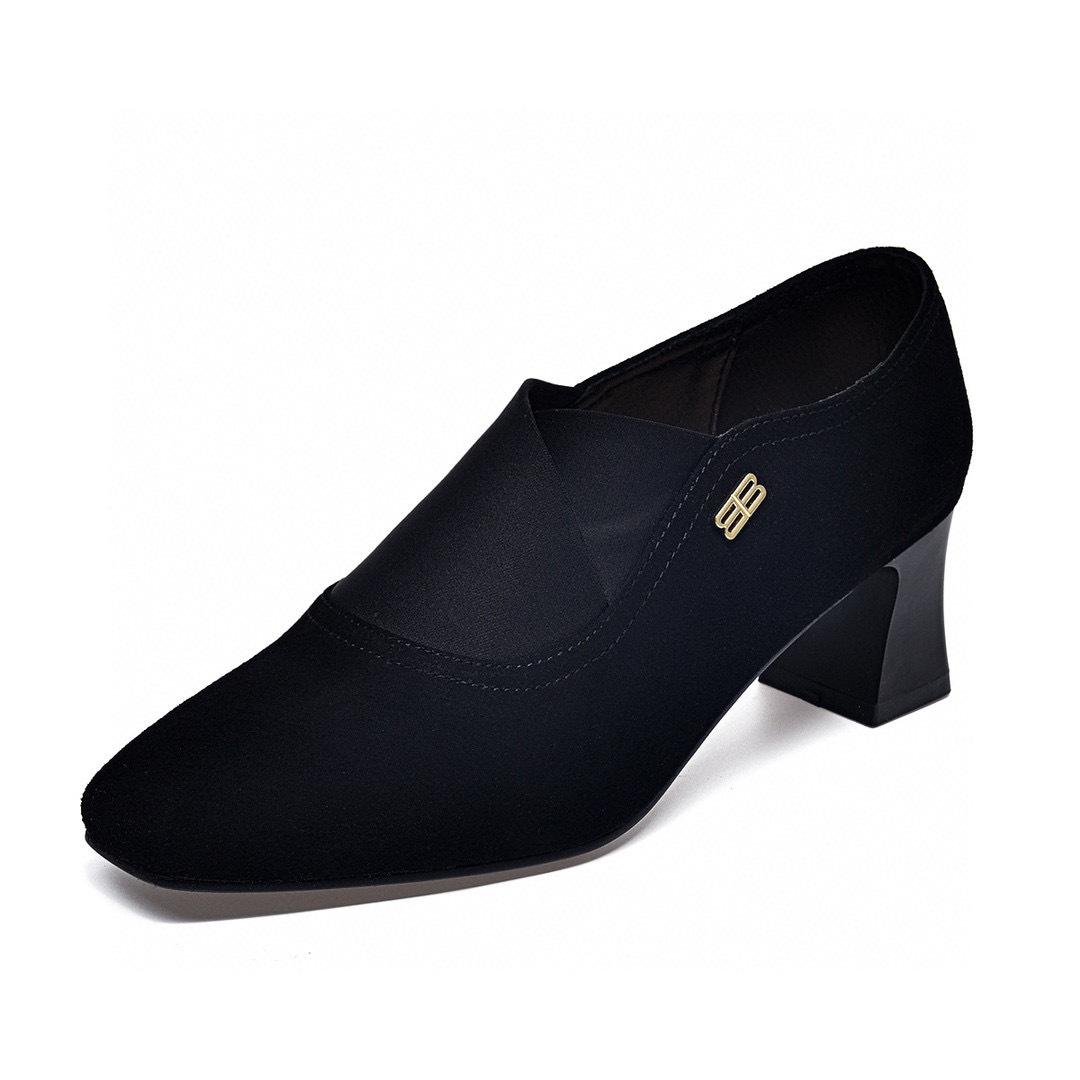 

Туфли-лодочки на высоком каблуке с квадратным носком, женские, весенние, простые, темпераментные, черные, из овчины, с глубоким вырезом, на среднем каблуке, одинарные, эластичные, модные туфли 40 чёрный