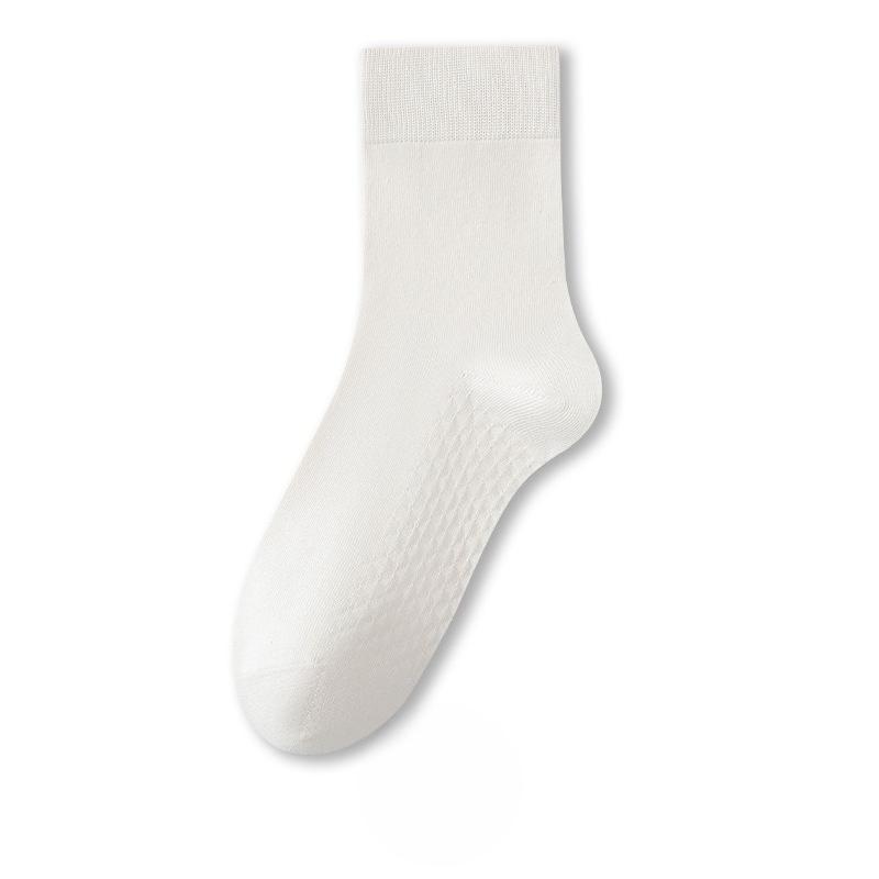 Men Spring and Autumn Pure Color Cotton Antibacterial Sweat Absorbent Breathable Boneless Massage Bottom Socks