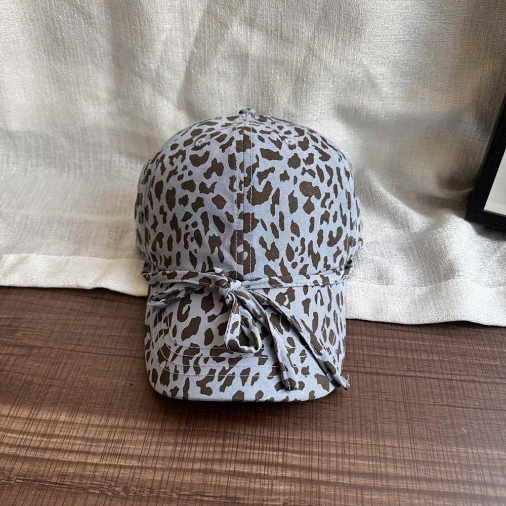 Sunshade Leopard Print Bow Baseball Cap Adjustable American Style Casquette  All Seasons светло-синий