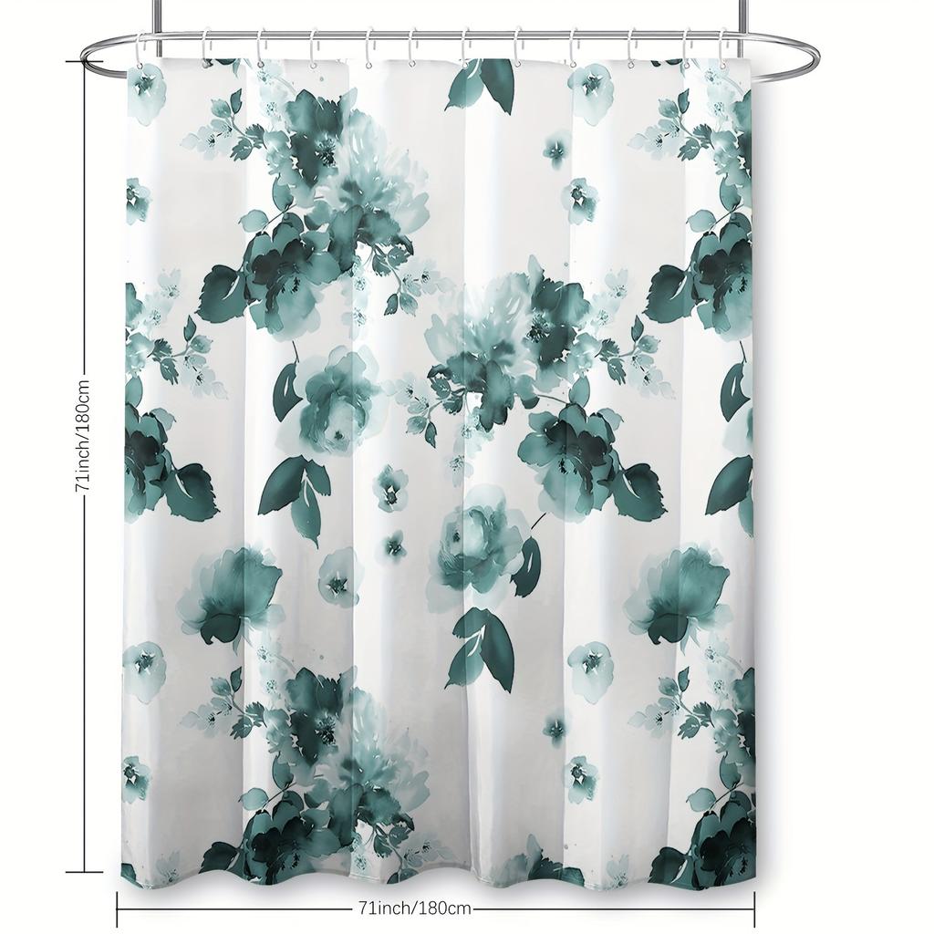 1 Piece Waterproof Floral Shower Curtain Set With Hooks - Machine Washable Polyester Fabric For Bathroom Decoration