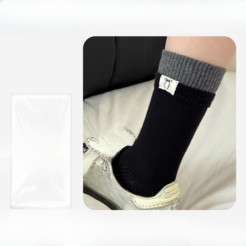 Women's New Autumn Cloth Label Bow Cotton Sweat Absorbing Breathable Tube Socks