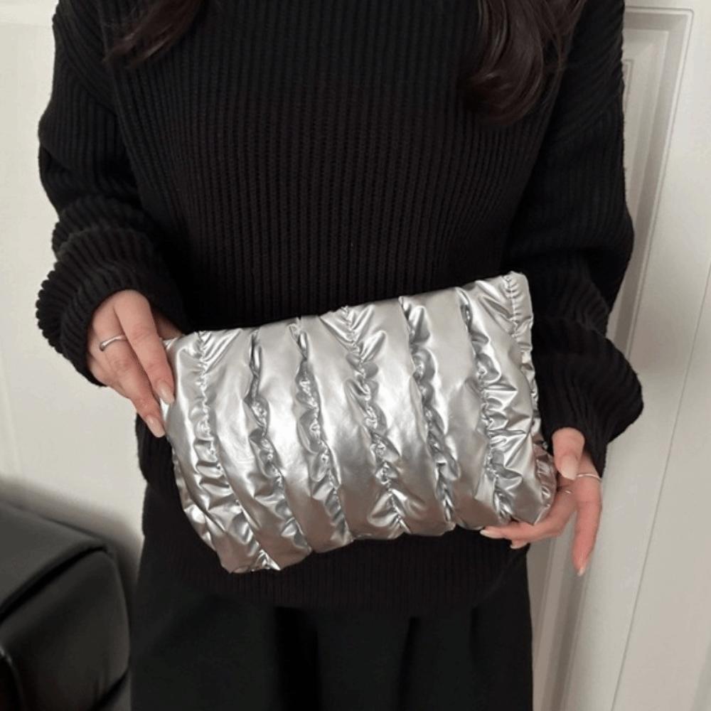Elegant Puffer Makeup Clutch Purse Space Cotton Toiletry Storage Organizer  Women