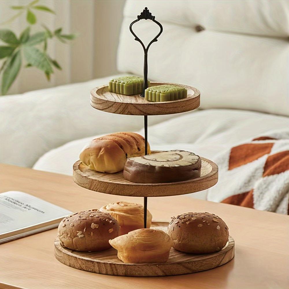 Wohnzimmer Couchtisch Holz Tischmatte Mehrschichtiges Frühstückstablett Kuchenplatte Aufbewahrungsregal, Holz 3-stöckige Dessert-Snack-Obstplatte, Heim Schreibtisch Tablett