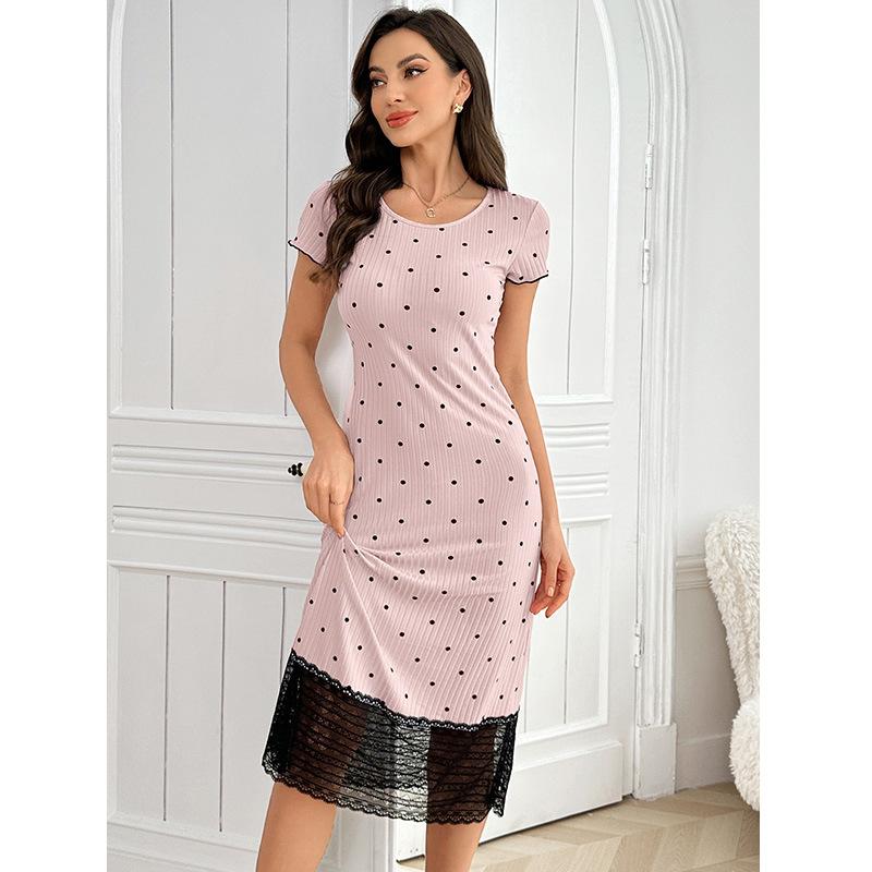 

Ночная сорочка средней длины для женщин на лето, с коротким рукавом, приталенная, с принтом в горошек, большого размера, пижама в полоску и эластичная верхняя одежда для дома XL абрикосовый